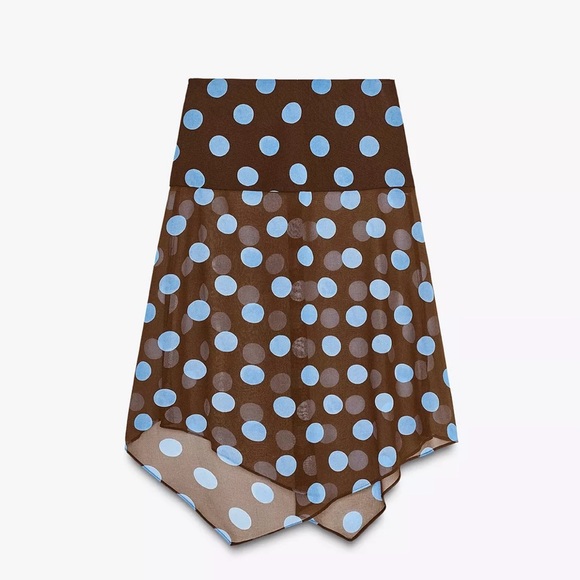 Zara Asymmetrical Skirt with Blue Polka Dots - Picture 5 of 6